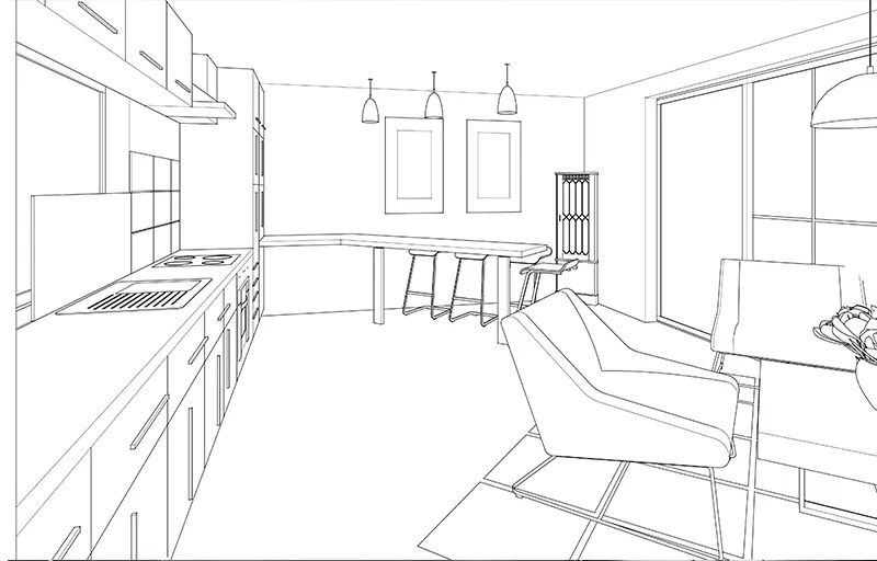 From sketch to modern kitchen — before